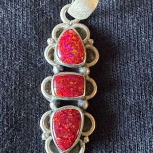 Southwestern Red opal Silver Pendant